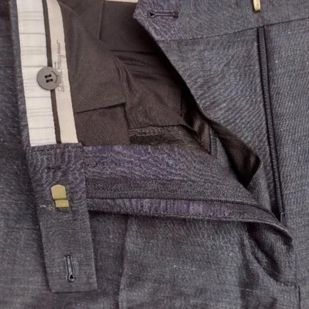 Salvatore Ferragamo Linen Blend Dress Pants Blue Gray High Rise - Picture 7 of 8